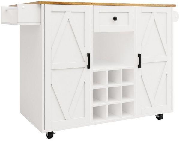 KLAM HOME Kücheninsel Küchenschrank mit Snackregalen und Stretchfunktionsschränken, für Esszimmer, Wohnzimmer, weiß