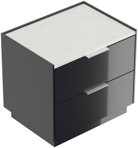 Nachttisch Kommode Artem 60cm, Quarztop, 2 Softeinzüge lackiert Grafit Hgl : Grafit hochglanz