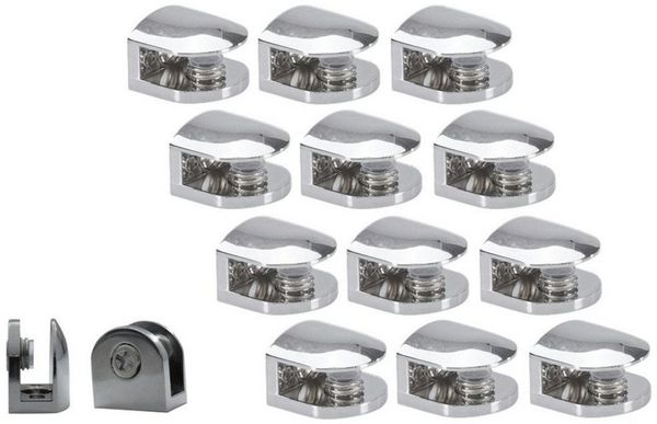 HOOZ Wandregalhalter 12er Set Regalhalter Chrom für Glas & Holzeinlagen, Set 12-tlg, für Regalböden zwischen 6 und 8 mm