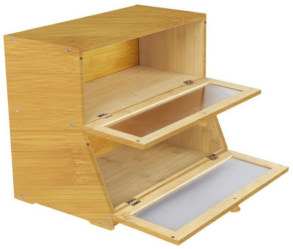JEOBEST Brotkasten Küche Brotaufbewahrung, Großer Brotbox, (Bambus) 2 Etagen und Sichtfenster
