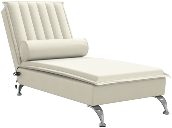 vidaXL Massage-Chaiselongue mit Nackenrolle Creme Samt 379466