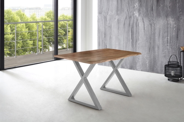 Esstisch Baumkante massiv Akazie natur 180 x 90 silber X-Gestell LUBIN 76509200 Bild 3