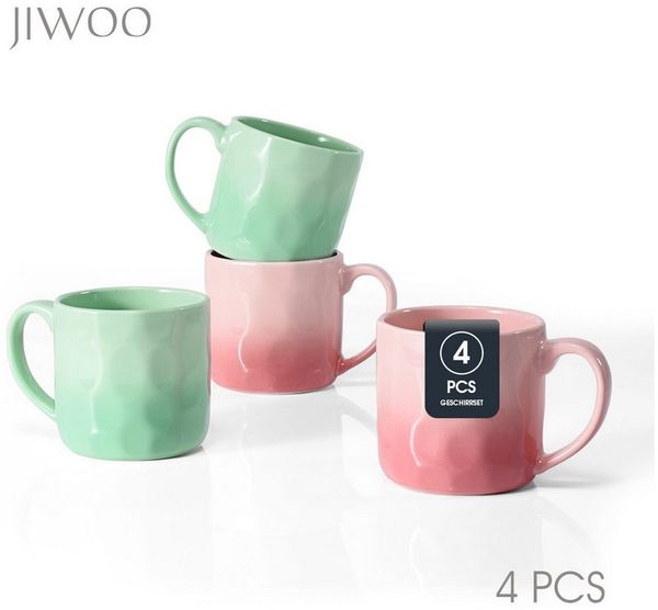 JIWOO Tasse 4er,380ml,Skandinavische Keramiktassen-Set,Kaffeebecher,Teebecher, 4-tlg, Keramik, Keramiktassen Handgefertigt Kafeeservice Mikrowellen spülmaschinenfest