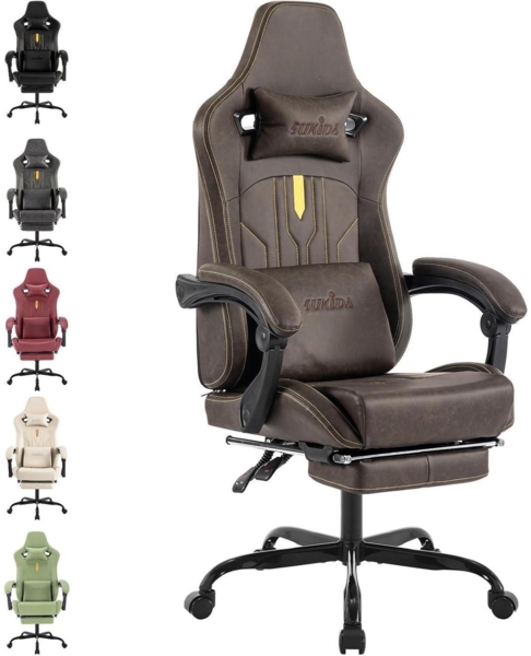 Ergonomischer Gaming Stuhl mit Fußstütze Lendenwirbelstütze Grey