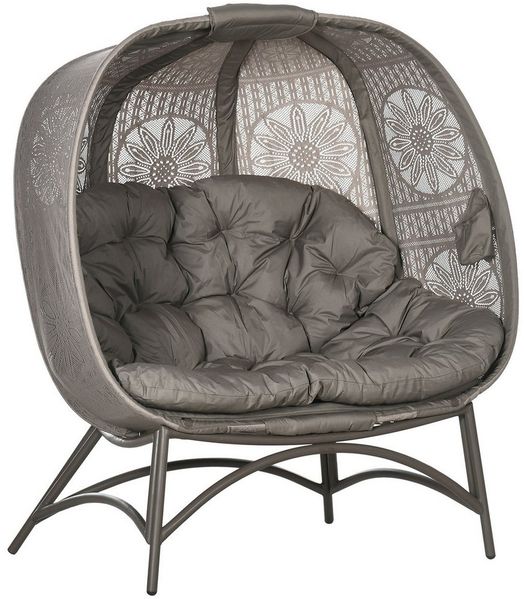 MC Star Gartenstuhl 2-Sitzer Papasansessel mit Faltbarem Korb und Kissen (Loungesessel für Balkon und Terrasse, Stahl in Sand, 126 x 75 x 142 cm)