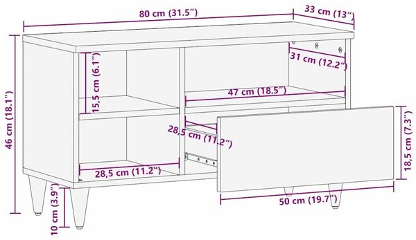 vidaXL TV-Schränk Honigbraun 80 x 33 x 46 cm Massivholz Mango 4018753 Bild 12