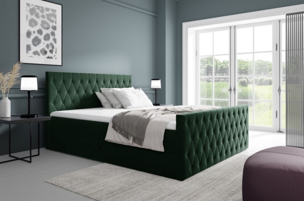 Boxspringbett Schlafzimmerbett ASHER PREMIUM 120x220cm Stoff Fresh Flaschengrün