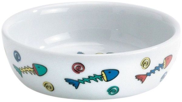 Beeztees Futternapf Katzennapf Porzellan mit Fischgräten-Muster