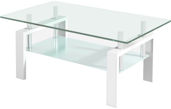 SeedWave Couchtisch Moderner Sofatisch bis 68kg, mit 100cm Glastischplatte, Metallbeinen, 2 Ebene Wohnzimmertisch mit Ablage
