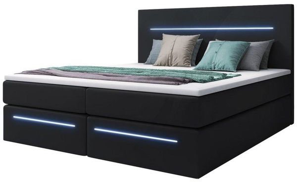 Boxspringbett Sejour mit LED u. Stauraum 200x200 Schwarz H4 (100kg+)