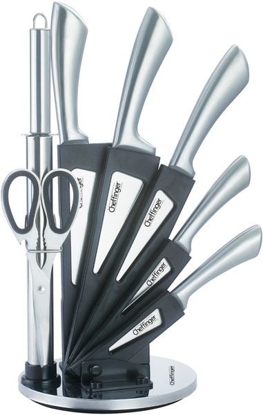 8-teiliges Profi Messer-Set Messerblock sehr hochwertiges Selbstschärfen Messer Küchenmesser Set Kochmesser Edelstahl in Silber