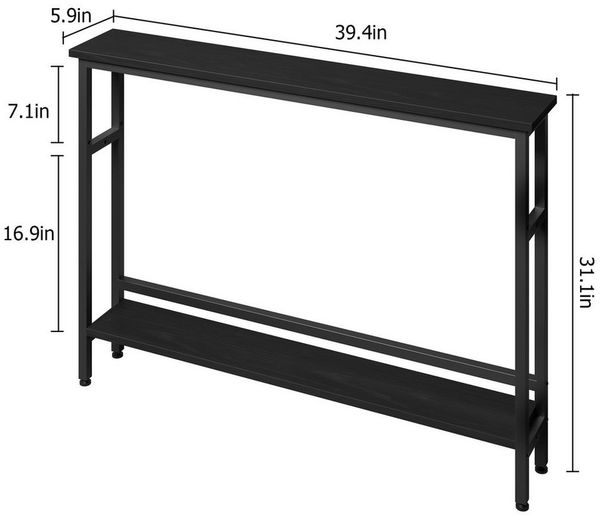 GarveeMore Konsolentisch 2-Tier Konsolentisch mit verstellbarem Regal chmaler Tisch hinter Sofa, Konsolentisch,Schmaler Sofatisch,für Wohnzimmer,Flur,Foyer,100 x 70 x 14