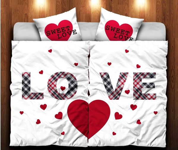 Visaggio Bettwäsche Partnerbettwäsche Mikrofaser 135x200 cm 4 teilig, Microfaser, 4 teilig, Partnerbettwäsche mit Love-Schriftzug und Herzen