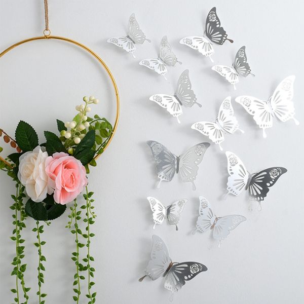 3D-Schmetterlings-Wandaufkleber,Wanddekoration Metalltextur