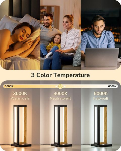 EDISHINE LED Tischleuchte Drehbare, Touch Dimmbare Nachttischlampe, LED fest integriert, Tischlampe aus Metall, 3 Farbtemperaturen