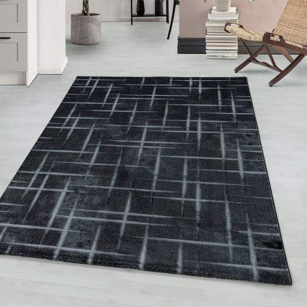 Teppium Teppich Gestreift Design, Rechteckig, Höhe: 9 mm, Kurzflor Teppich Gestreift Design Teppich Schwarz Teppich Wohnzimmer