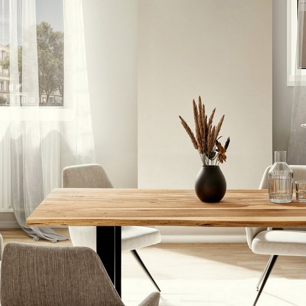 Liadomo Baumkantentisch Sammy, Esstisch, Esszimmertisch, Massivholztisch, Platte mit natürlicher Baumkante, wählbare Größen und Metallgestelle