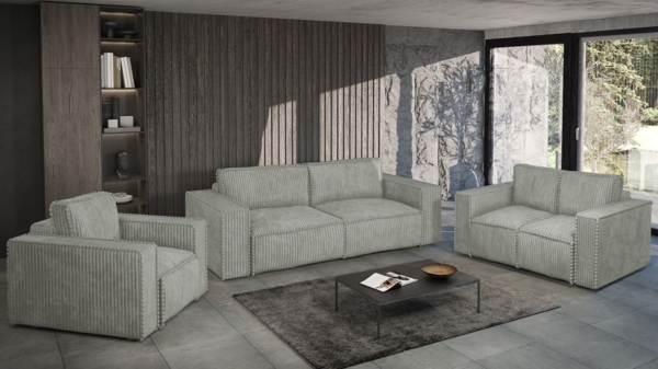 Sofaset Designersofa VAJANA 3-2-1 Stoff Tilia Olivgrün