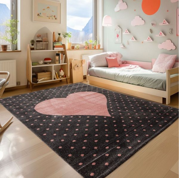 SIMPEX24 Teppich Herz Design, Läufer, Höhe: 10 mm, Teppich Kinderzimmer Herz Design Kinder Teppich Rosa Babyzimmer