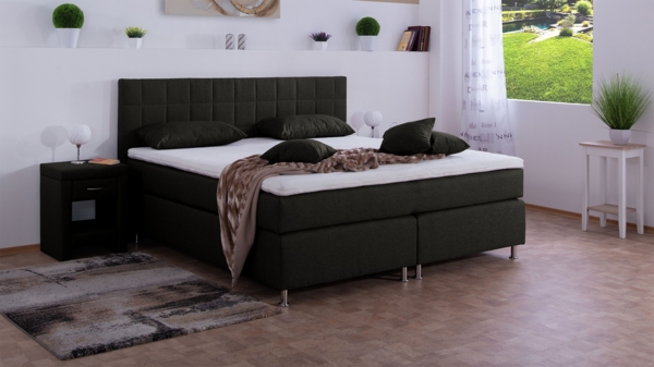 Meisterbetten Boxspringbett Inka 140x200 in WT-Anthracite, Matratzenbezug Nano, Komfortschaum-Topper