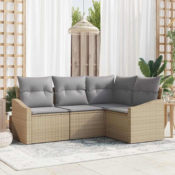 vidaXL Gartensofa-set mit Kissen 4 pcs Beige und Hellgrau Poly-Rattan 3355369