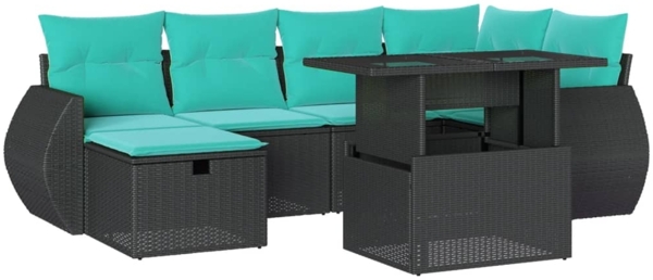 vidaXL 7-teiliges Gartensofa-Set mit Kissen, schwarzes Polyrattan 3275137