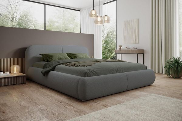 Compleo Polsterbett Doppelbett mit dicker Schaumstoffpolsterung, Premium Bett, Bouclé Bett, Elegant design fürs Schlafzimmer