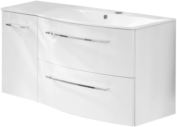 FACKELMANN VERONA Waschbecken mit Unterschrank 115 cm breit, Weiß, Waschbecken Gussmarmor Weiß + Unterschrank Türanschlag links