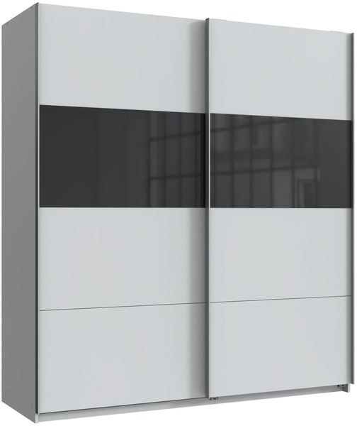 Kleiderschrank Bramfeld in Weiß mit Schwarz Glas – Schwebetürenschrank in verschiedenen Größen wählbar - Kleiderschrank 180 cm Breite