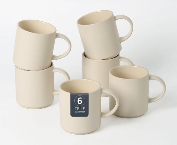 OTTO home Becher Kaffeebecher Ylvii, 6er Set, 6-tlg, Steinzeug, spülmaschinenfest und mikrowellengeeignet, 350 ml