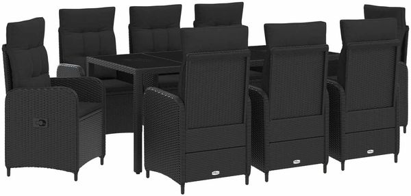 vidaXL Outdoortisch-Set 9 pcs Schwarz 190 x 90 x 75 cm Poly-Rattan 3422305