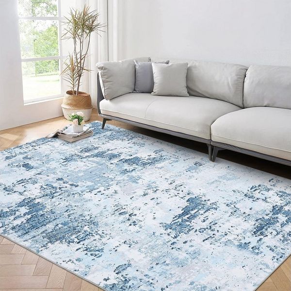GarveeMore Teppich Faltbarer Kurzflor-Teppich für Wohnzimmer & Schlafzimmer & Flur, rechteckig, Höhe: 6 mm, waschbar, rutschhemmende Rückseite, abstrakt, hellblau