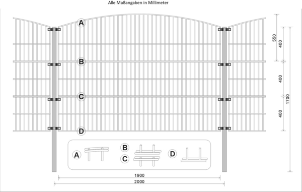 HOME DELUXE Doppelstabmattenzaun Schmuckzaun Berg inkl. Eckpfosten Anthrazit/Grün MORATA - 240 cm x 40m 1x Eckpfosten Bild 2