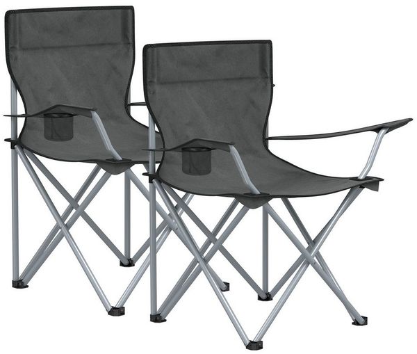 Songmics Campingstuhl, 2er Set, Klappstuhl für Outdoor, Angelstuhl mit Armlehnen, Getränkehalter, tragbar, klappbar, bis 120 kg