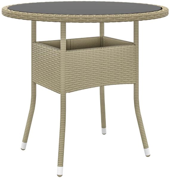 Gartentisch, Balkontisch Ø80x75 cm Hartglas und Poly Rattan Beige