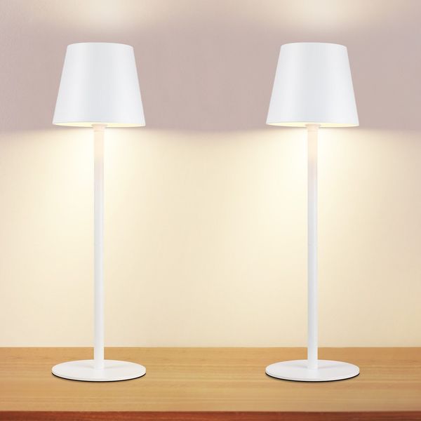 ZMH Kabellose Akku-Nachttischlampe, 2er-Pack – 2600 mhA LED wiederaufladbare Outdoor-Tischlampe Touch-Akkulampe Weiß USB