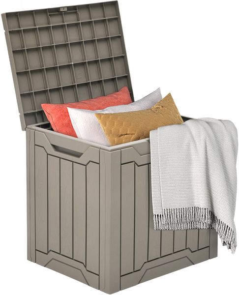 DWVO Aufbewahrungsbox Garten Auflagenbox Kissenbox Gartenbox Outdoor Gartentruhe |Wasserdicht Gasdruckfeder|118 Liter 56 x 43.5 x 43 cm|Für Sitzauflagen Gartengeräte & Kinderspielzeug|Hellbraun