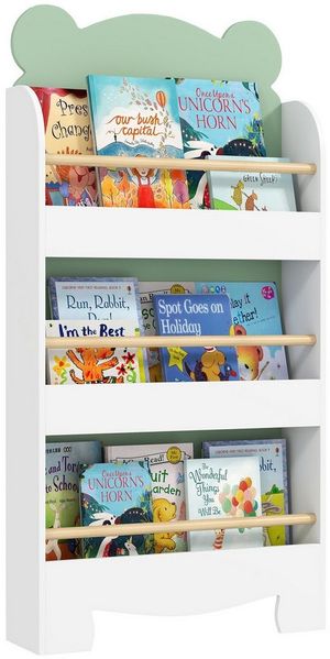 AIYAPLAY Kinderregal 3-stufiges Spielzeugregal mit Bärenthema, Bücherregal Kinder 1-tlg, für Bücher Spielzeug Kinderzimmer, 55 x 15 x 110 cm, Grün