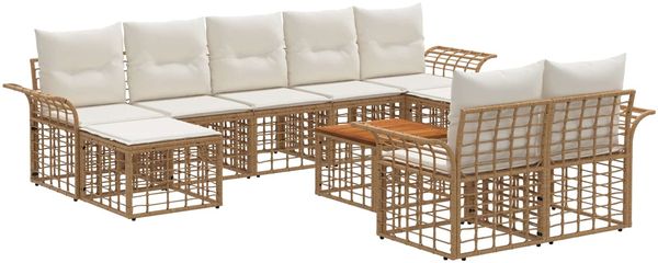 vidaXL Outdoor-Sofagarnitur 10 pcs Natürlich und Cremweiß Polyester 3437776