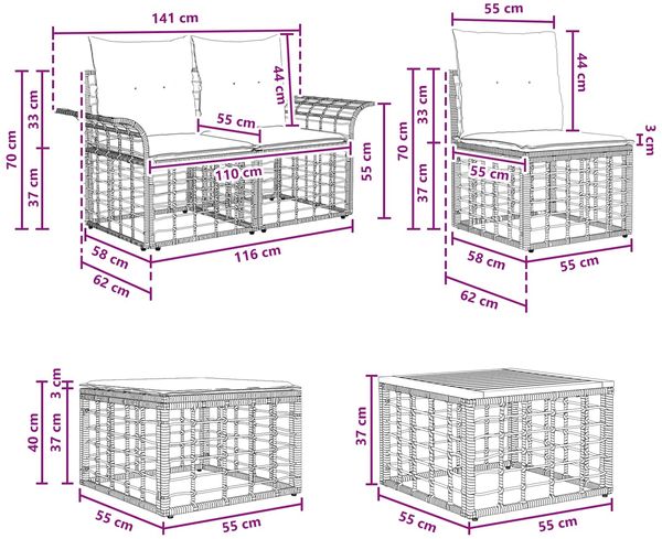 vidaXL Outdoor-Sofagarnitur 10 pcs Natürlich und Cremweiß Polyester 3437776 Bild 10