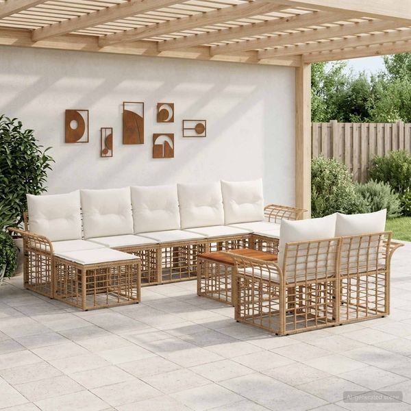 vidaXL Outdoor-Sofagarnitur 10 pcs Natürlich und Cremweiß Polyester 3437776