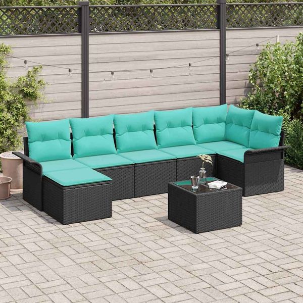 vidaXL Gartensofa-set mit Kissen 8 pcs Schwarz Poly-Rattan 3345466