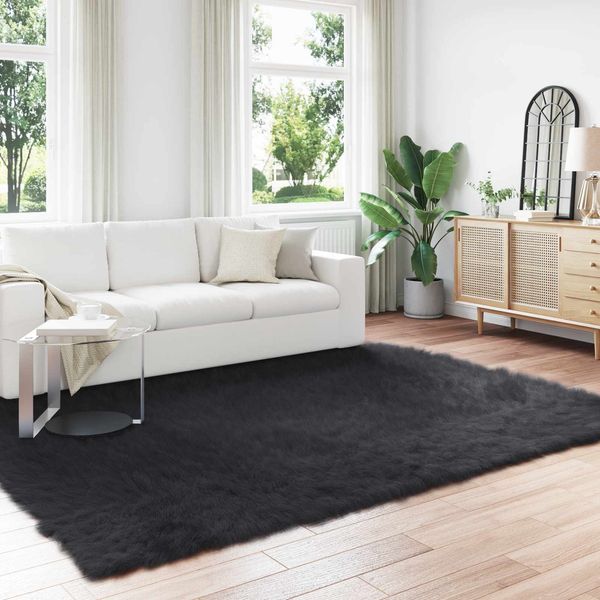 vidaXL Teppich aus Kunstschaffell TAFALLA Schwarz 200 x 280 cm 42021573