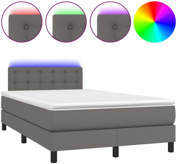 vidaXL Boxspringbett mit Matratze & LED Grau 120x200 cm Kunstleder 3134217
