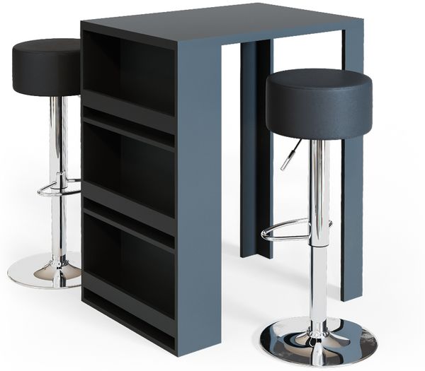 Bartisch-Set Anthrazit 57 x 80 cm mit 2 Barhockern Vicco