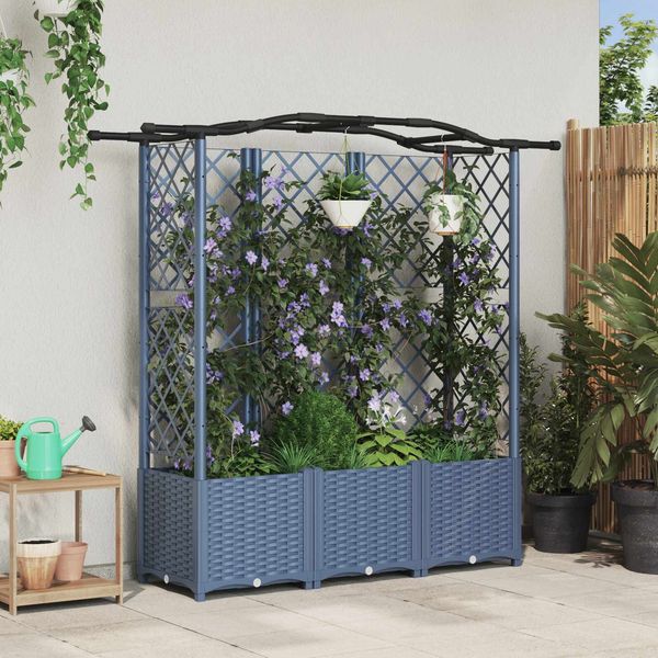 vidaXL Hochbeet mit Rankgitter und Dach Grau 163 x 40 x 141 cm PP 42032561