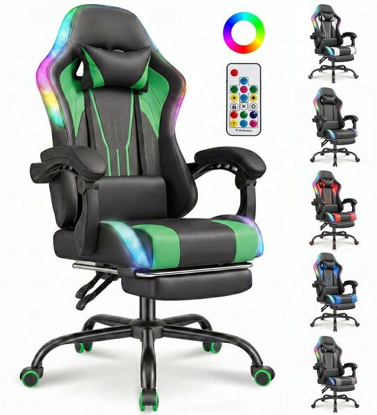 HOMALL Gaming-Stuhl mit LED,Ergonomisch,Fußstütze,computerstuhl,gaming stuhl mit massage, Ergonomischer Bürostuhl,Kopfstütze und Lendenstütze