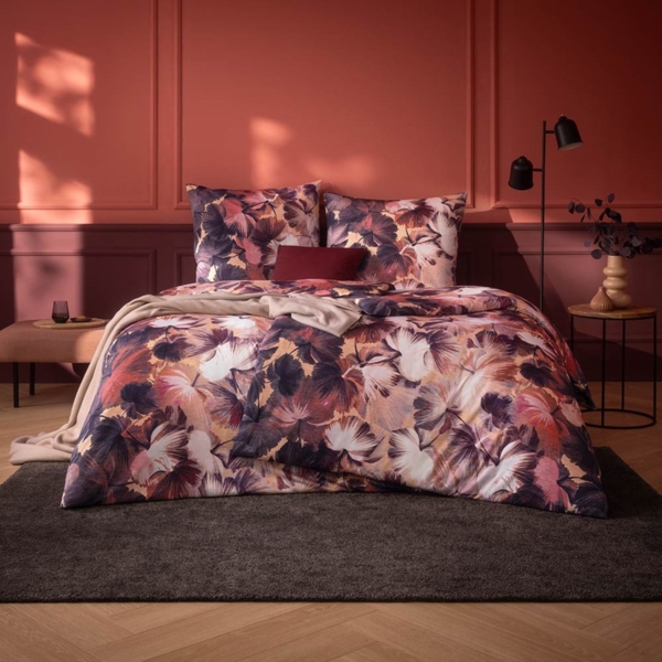 Estella Mako Jersey Bettwäsche 135x200 Pia vino Blütenmeer rot puder 6513-405