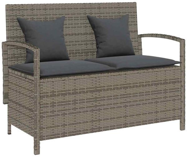 vidaXL Gartenbank mit Stauraum und Kissen Grau Poly Rattan 4104213