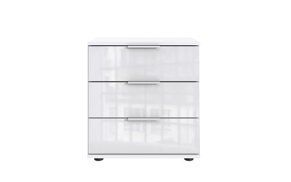 Nachtschrank >Danzig< in WEISS + GLAS WEISS - 52x58x38cm (BxHxT)